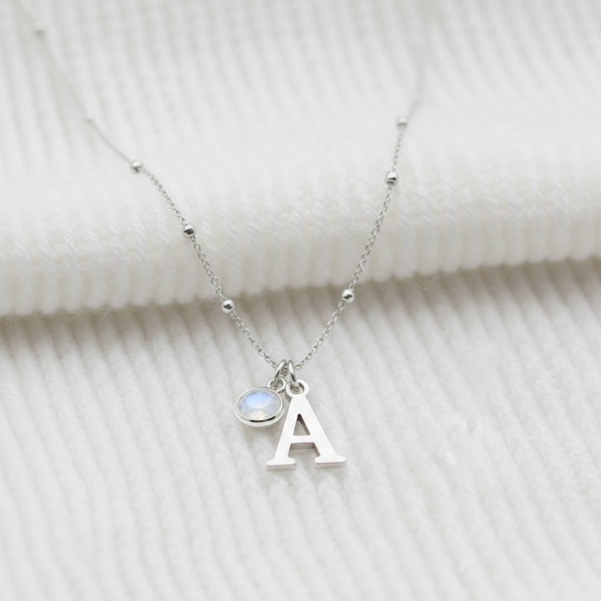 Initial Letter &amp; Birthstone Charm Necklace