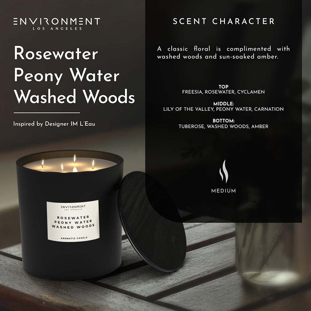 55oz Natural Non-Toxic Candle, Rosewater, Peony Water, Washed Woods