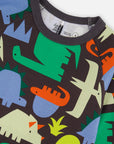 Organic Cotton Two Piece Pajama Set Black Dinosaur Print