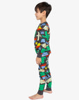 Organic Cotton Two Piece Pajama Set Black Dinosaur Print