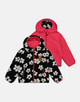 Reversible Mid-Season Jacket Pink And Black Printed Flowers