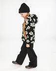 Reversible Mid-Season Jacket Pink And Black Printed Flowers