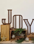 JOY Art Deco Rusty Metel Letters 12 Inches Tall Christmas Mantle Fireplace Decoration