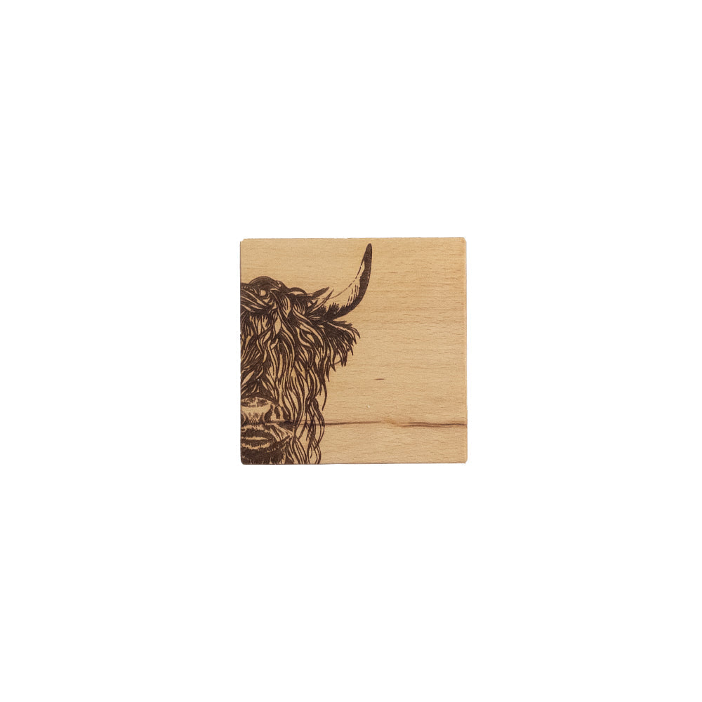 Highland Cow Beech Single Coaster