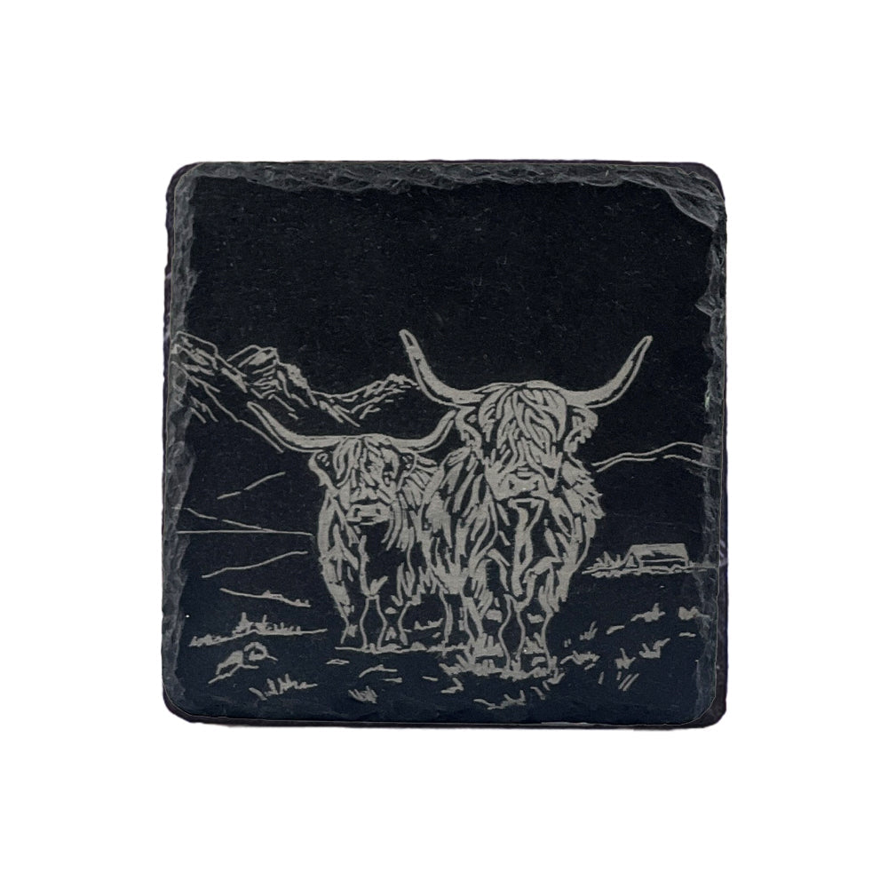 Scenic Highland Cow Single Slate Coaster