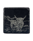 Scenic Highland Cow Single Slate Coaster