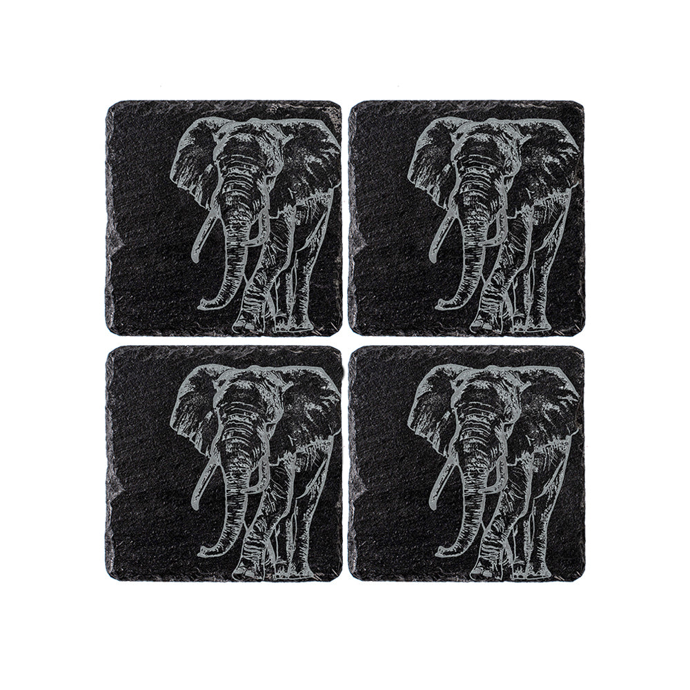 Elephant Slate Coasters - Set of 4