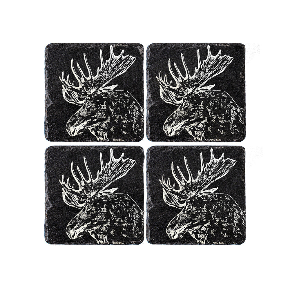 Moose Slate Coasters - Set of 4