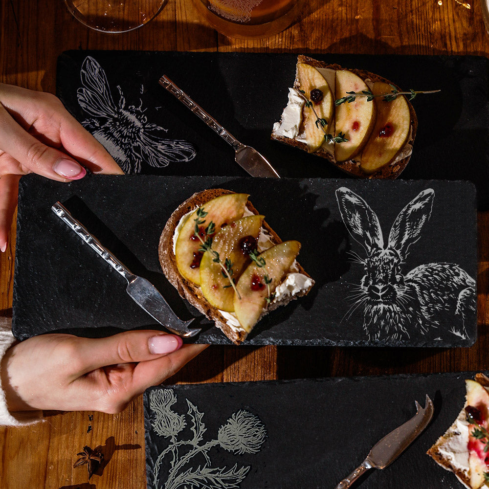 Hare Side Profile Single Mini Slate Cheese Board & Knife Set