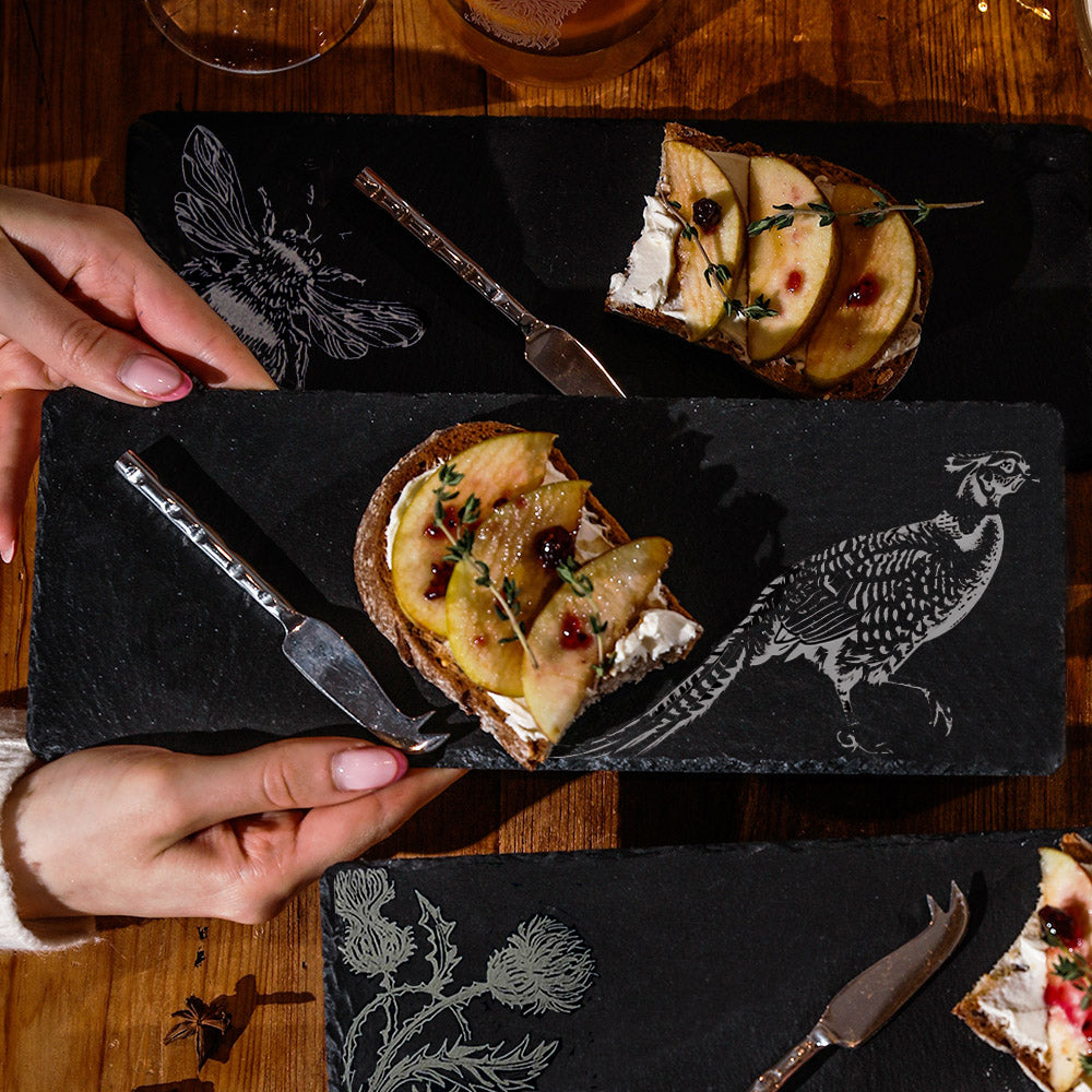Pheasant Side Profile Single Mini Slate Cheese Board &amp; Knife Set