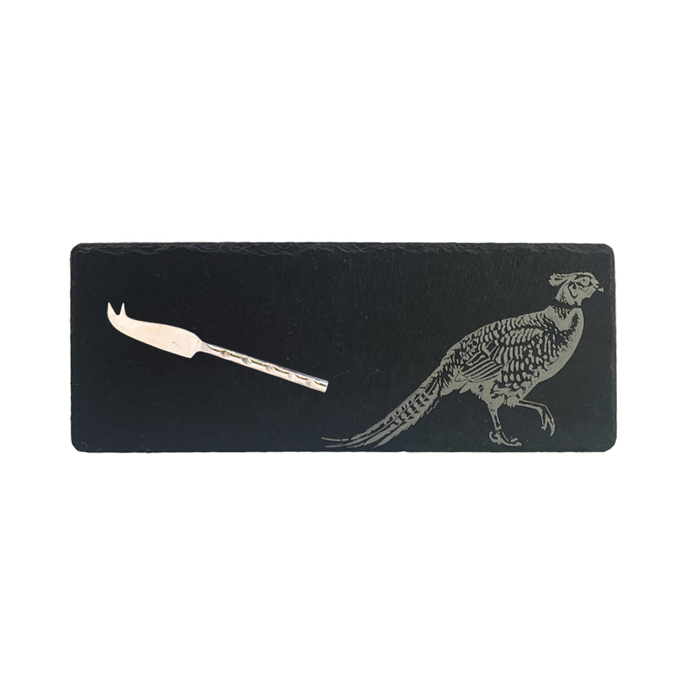 Pheasant Side Profile Single Mini Slate Cheese Board &amp; Knife Set