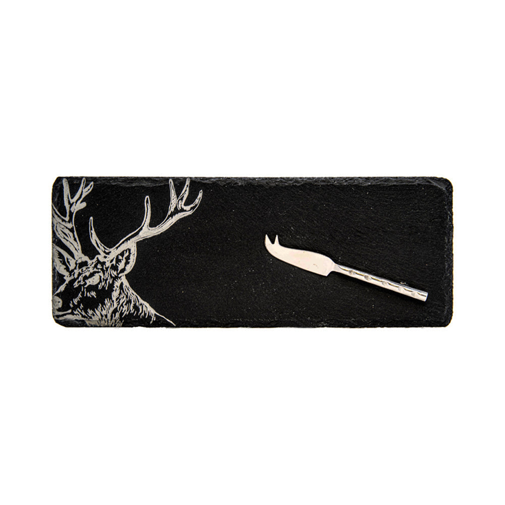 Mini Slate Cheese Board & Knife Set – Stag Design