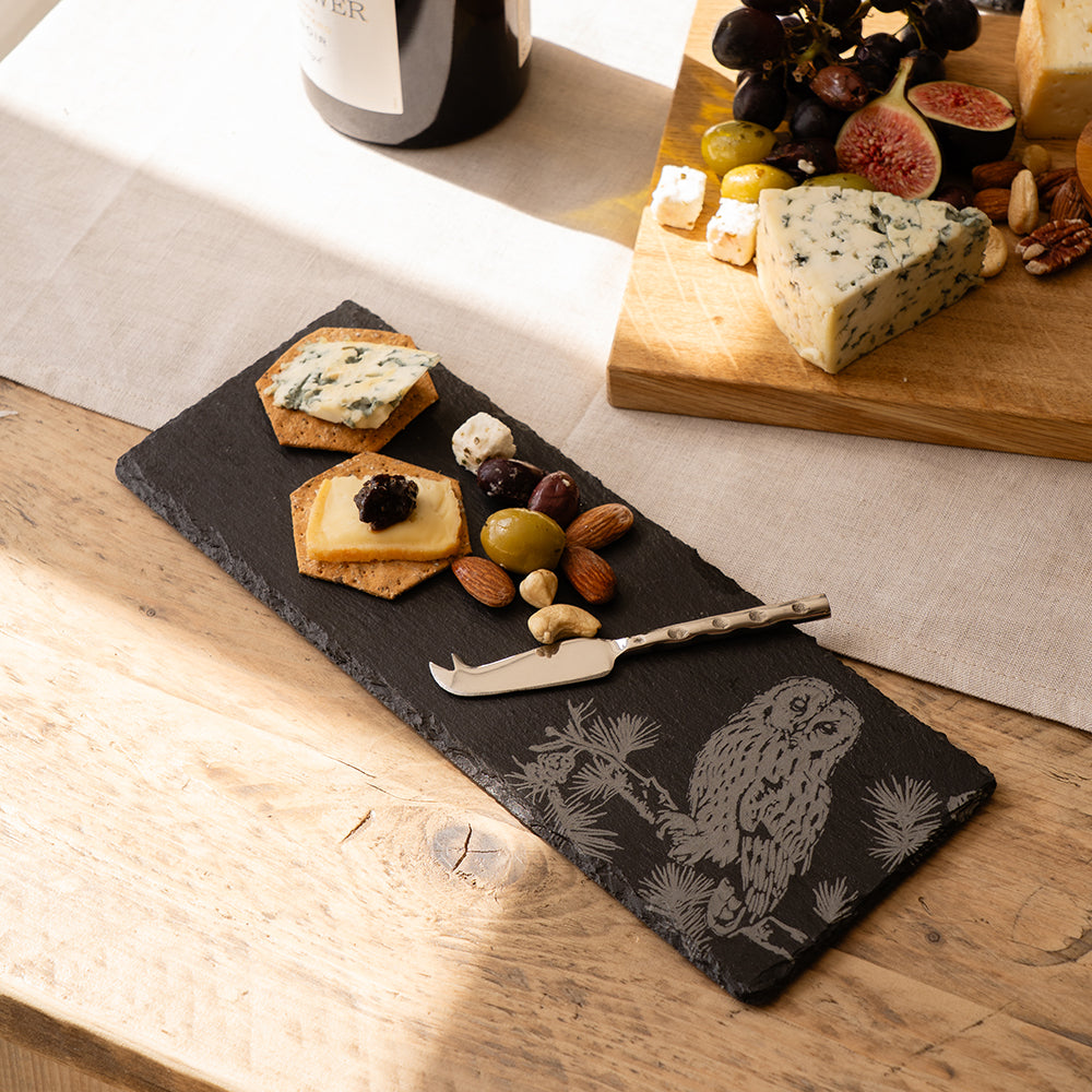 Tawny Owl Mini Slate Cheese Board &amp; Knife Set