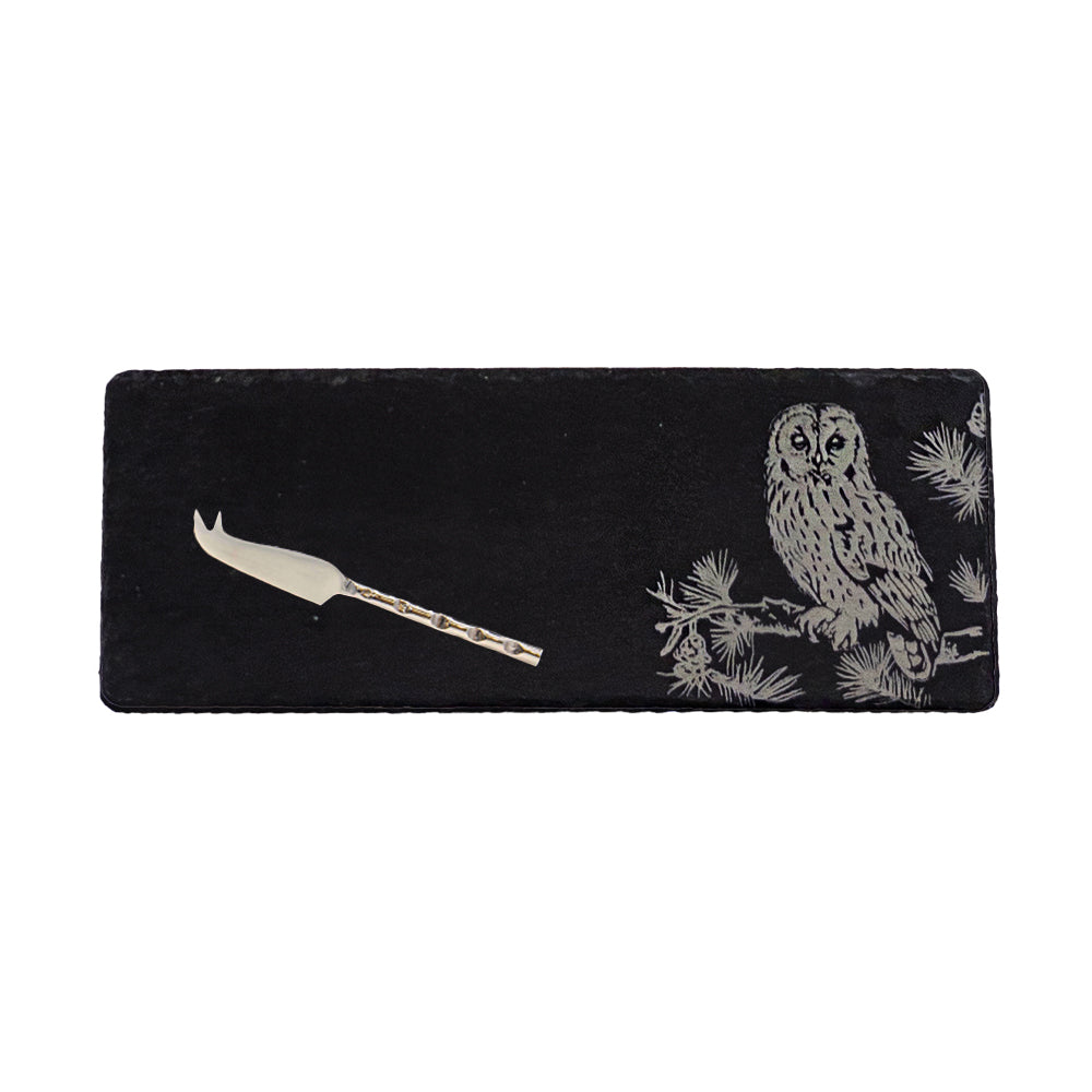 Tawny Owl Mini Slate Cheese Board &amp; Knife Set