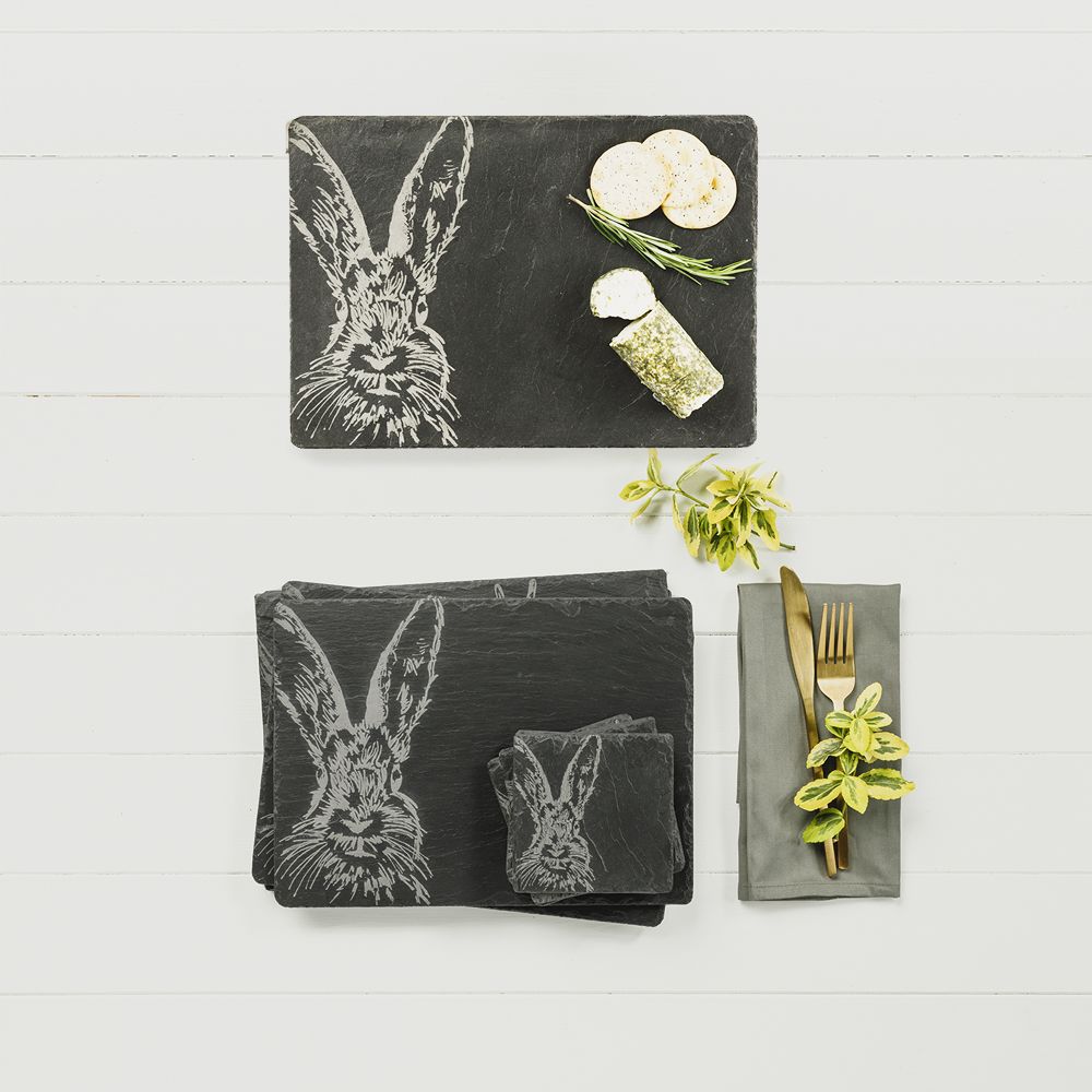 Hare Slate Placemat &amp; Coaster Gift Set