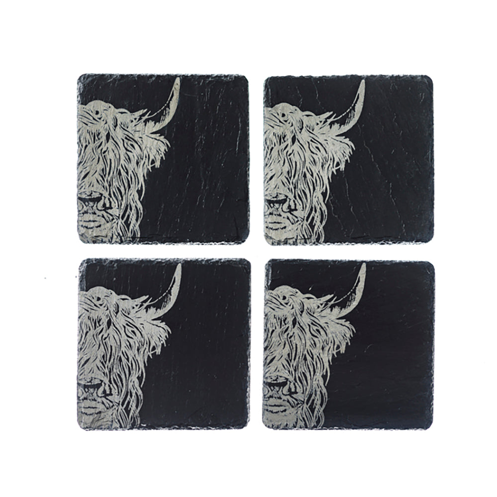 Highland Cow Slate Placemat &amp; Coaster Gift Set