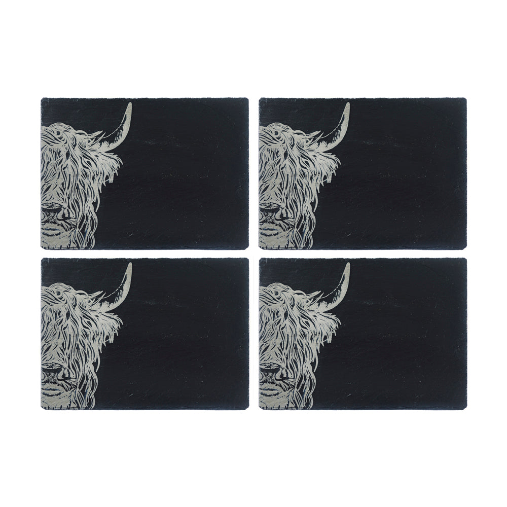 Highland Cow Slate Placemat &amp; Coaster Gift Set
