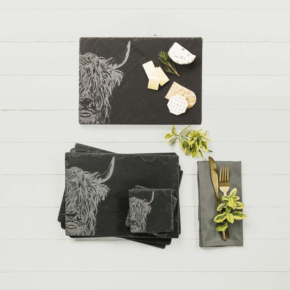 Highland Cow Slate Placemat & Coaster Gift Set