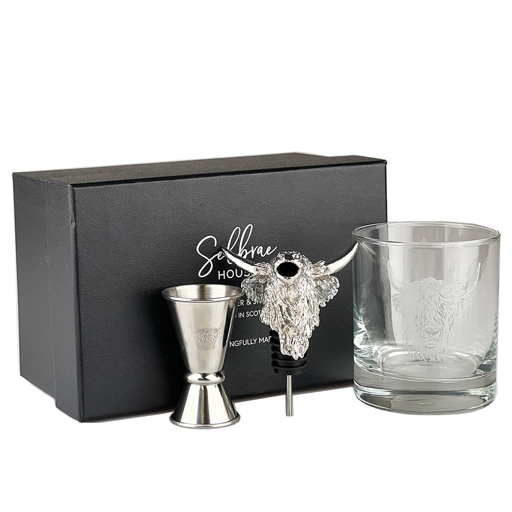 Highland Cow Glass, Pourer & Jigger Set