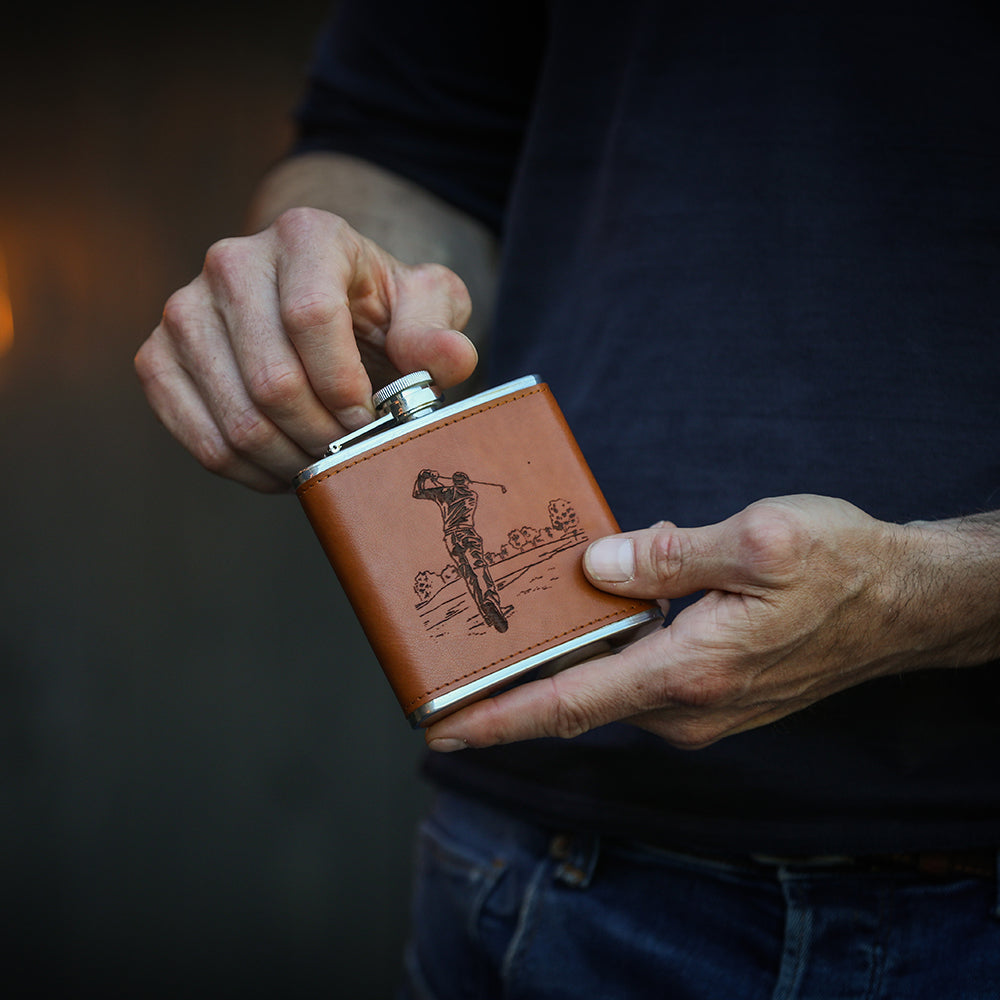 Golf Leather Hip Flask