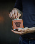 Highland Cow Leather Hip Flask