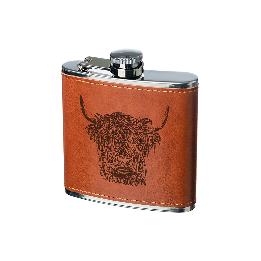 Highland Cow Leather Hip Flask