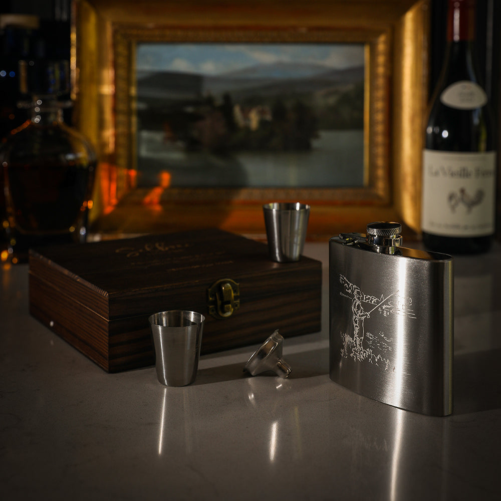 Fishing Hip Flask & Cup Set