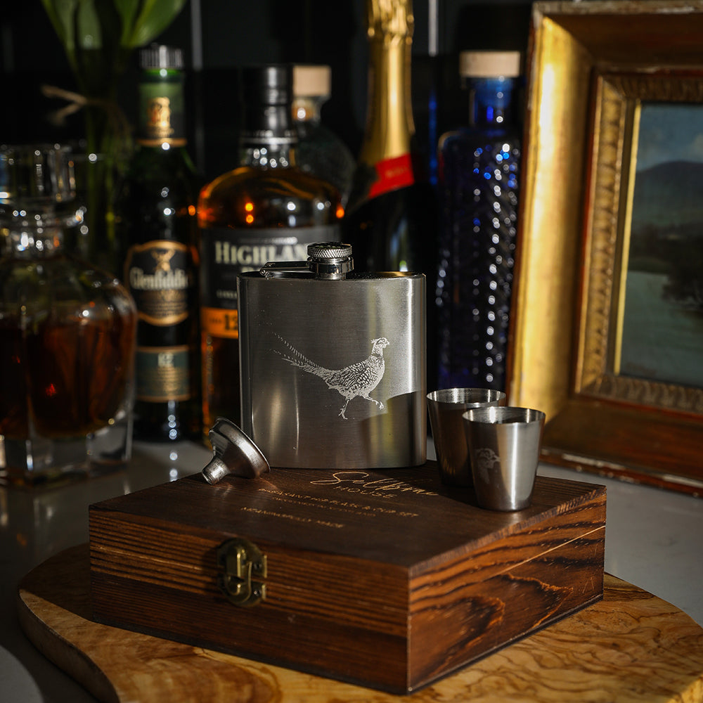 Pheasant Hip Flask &amp; Cup Set