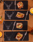 Stag Prince Mini Slate Cheese Board & Knives - Set of 4