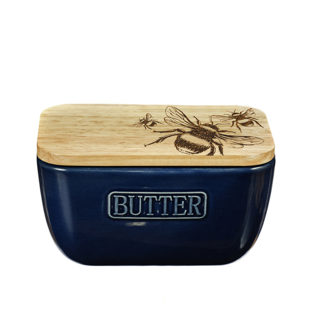 Bee Blue Butter Dish