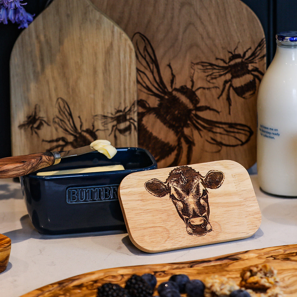 Jersey Cow Blue Butter Dish