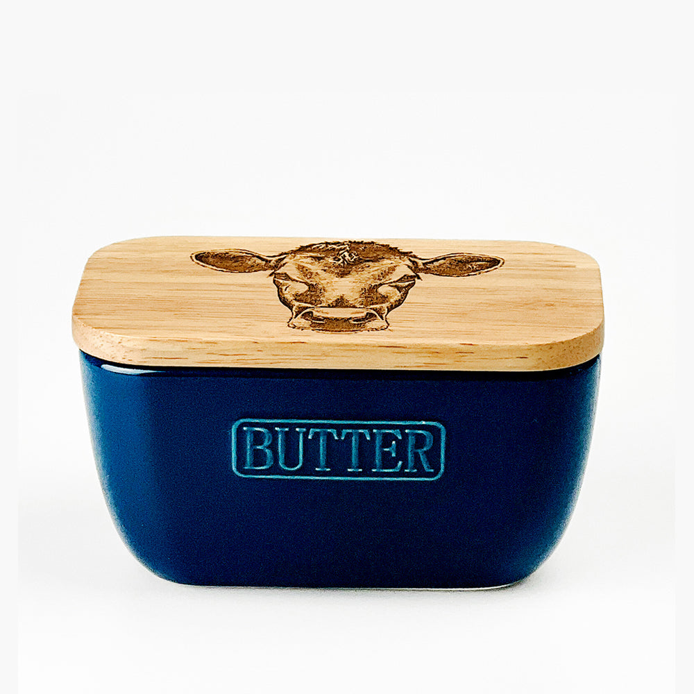 Jersey Cow Blue Butter Dish