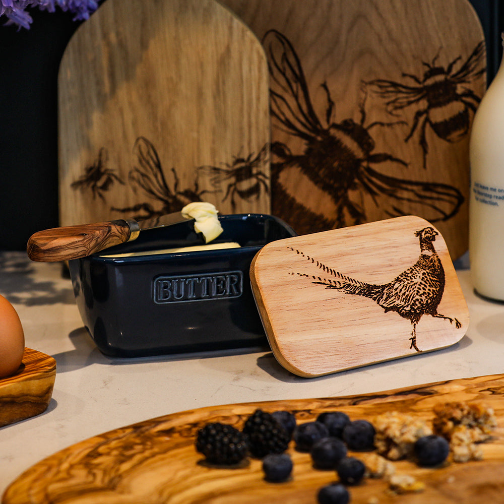 Pheasant Blue Butter Dish