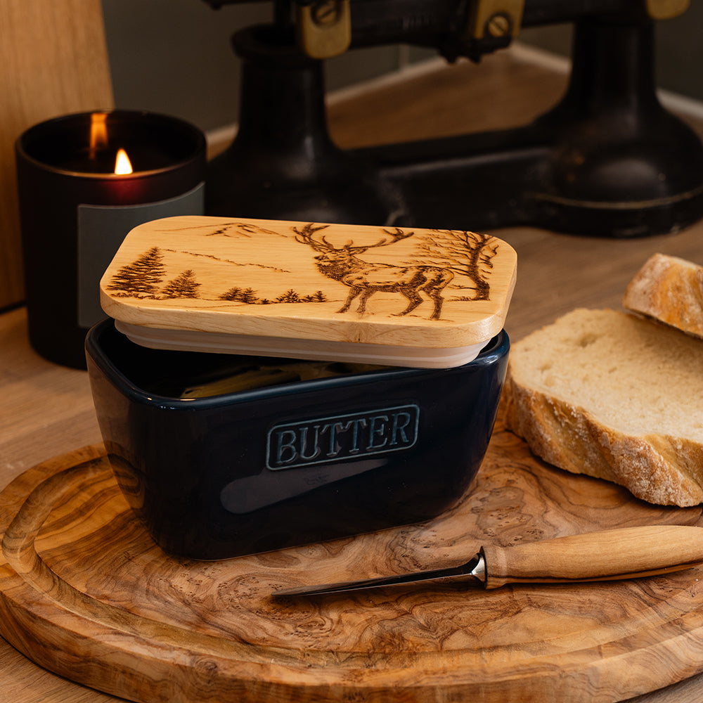 Scenic Stag Blue Butter Dish