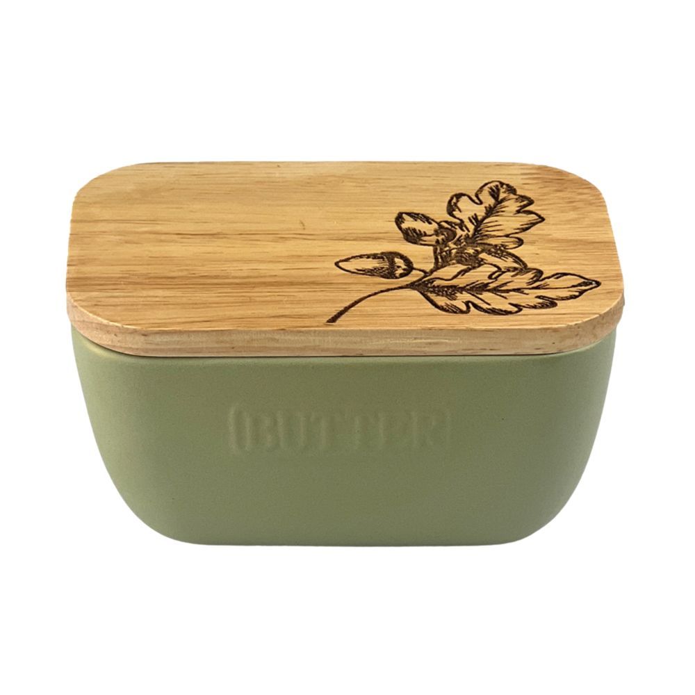 Autumn Acorns Sage Green Butter Dish