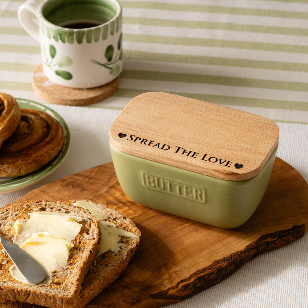 Spread The Love Sage Green Butter Dish &amp; Knife Set