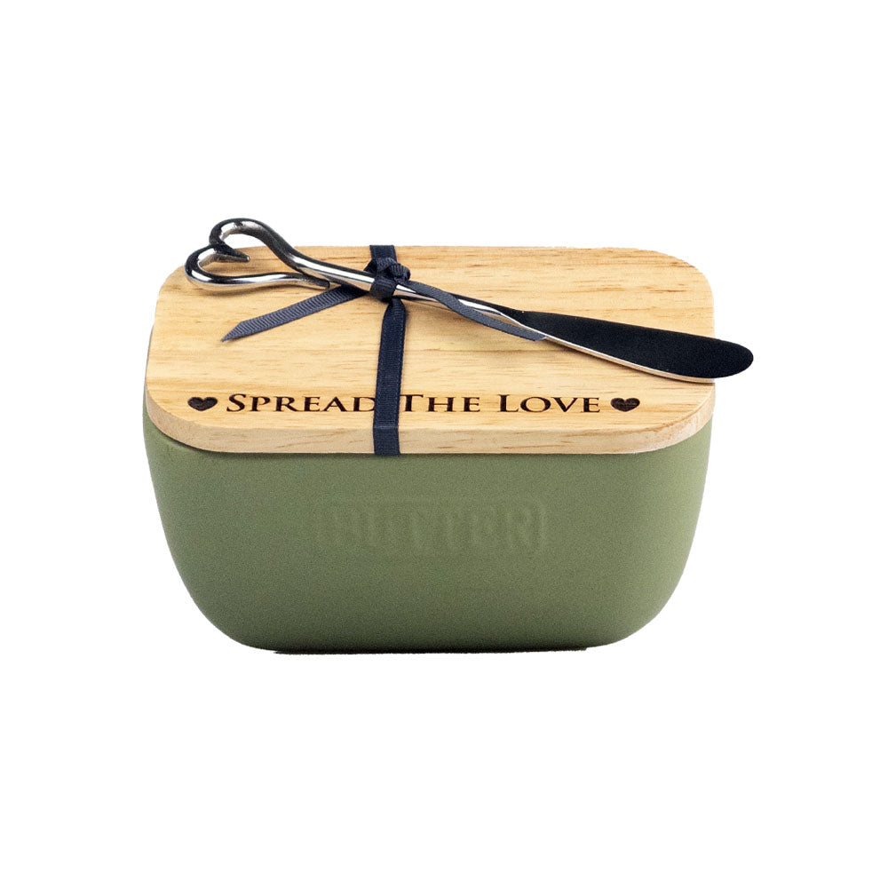 Spread The Love Sage Green Butter Dish &amp; Knife Set