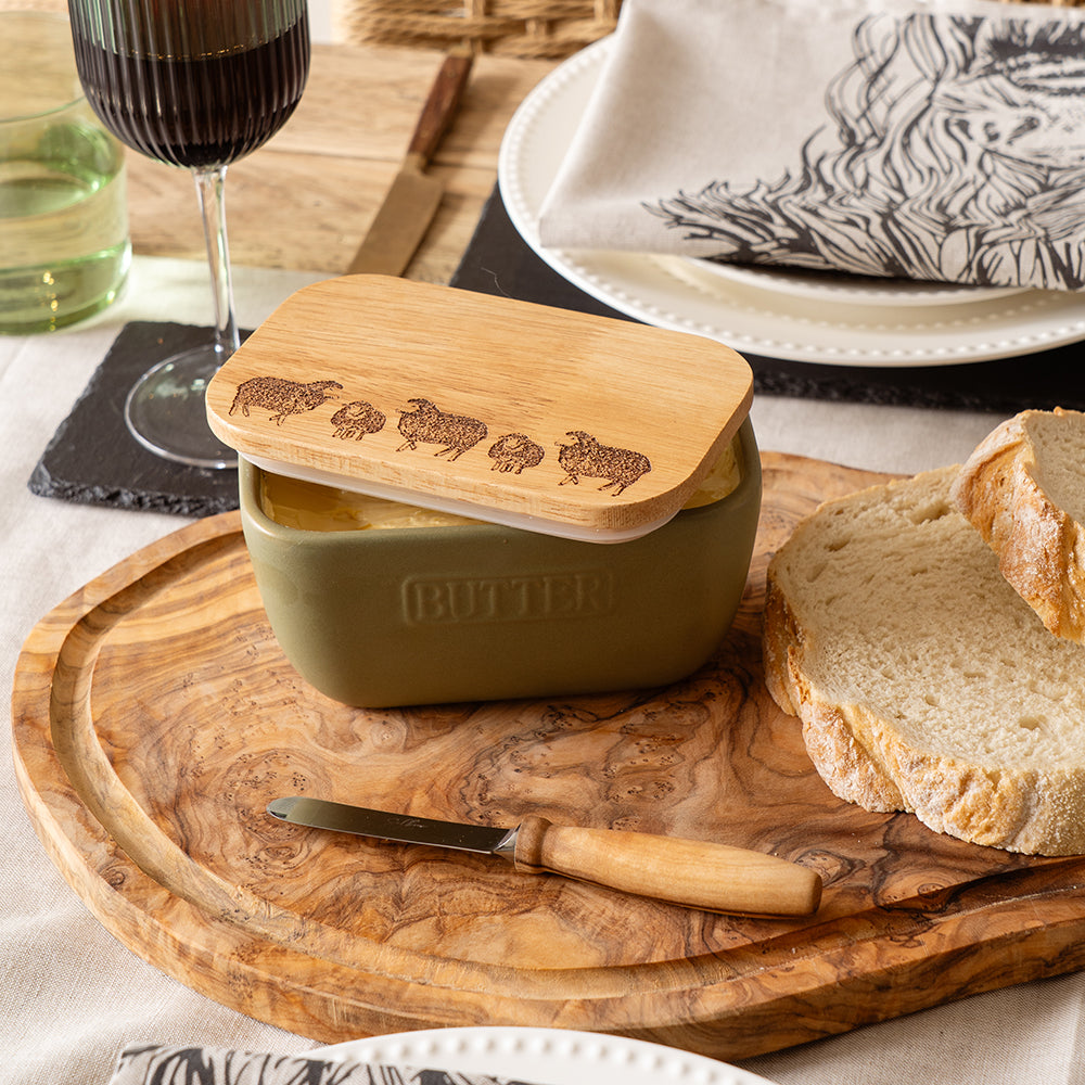 Sheep Sage Green Butter Dish