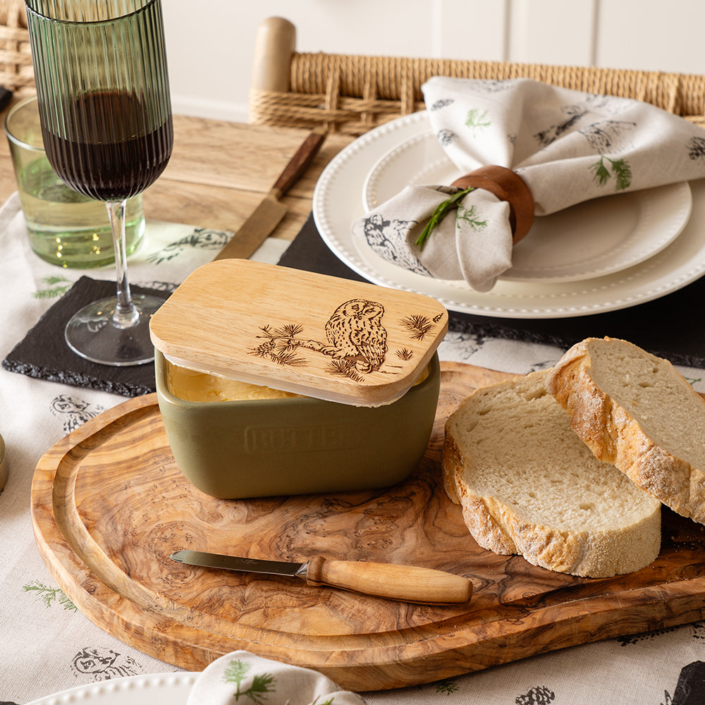 Tawny Owl Sage Green Butter Dish