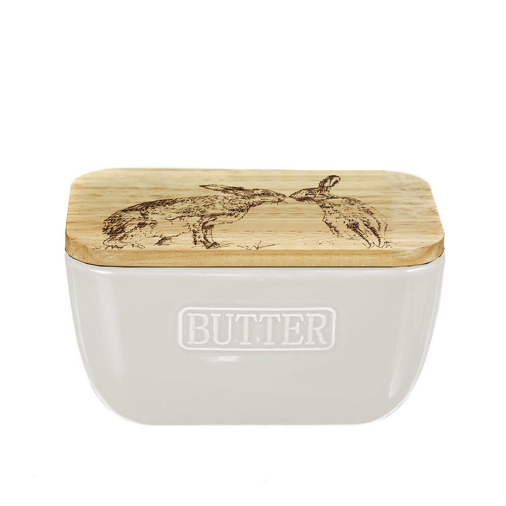 Kissing Hare White Butter Dish