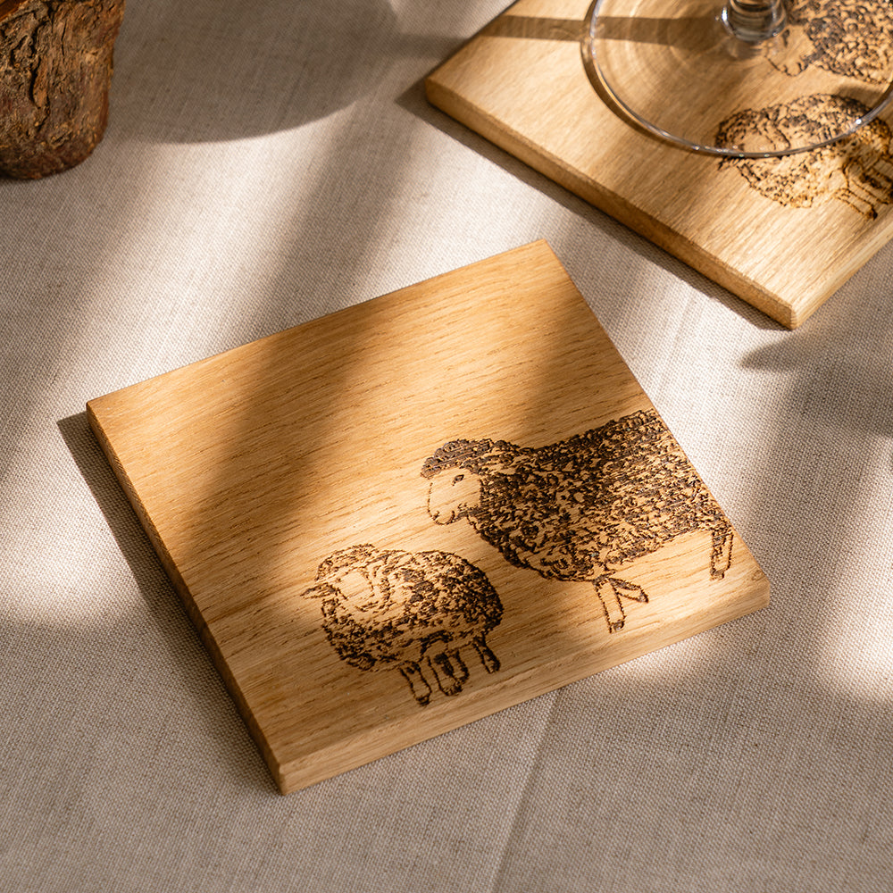 Sheep Single Oak Coaster
