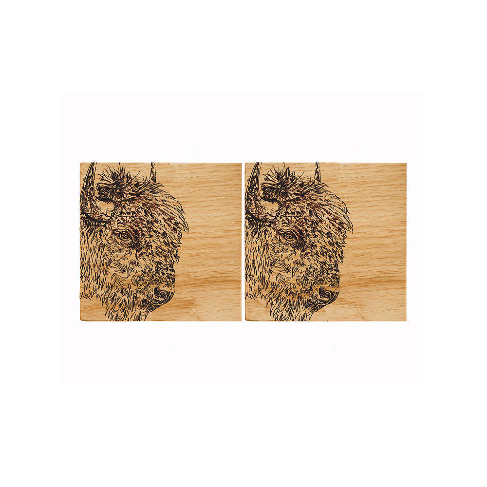 Bison Oak Coasters - Set of 2
