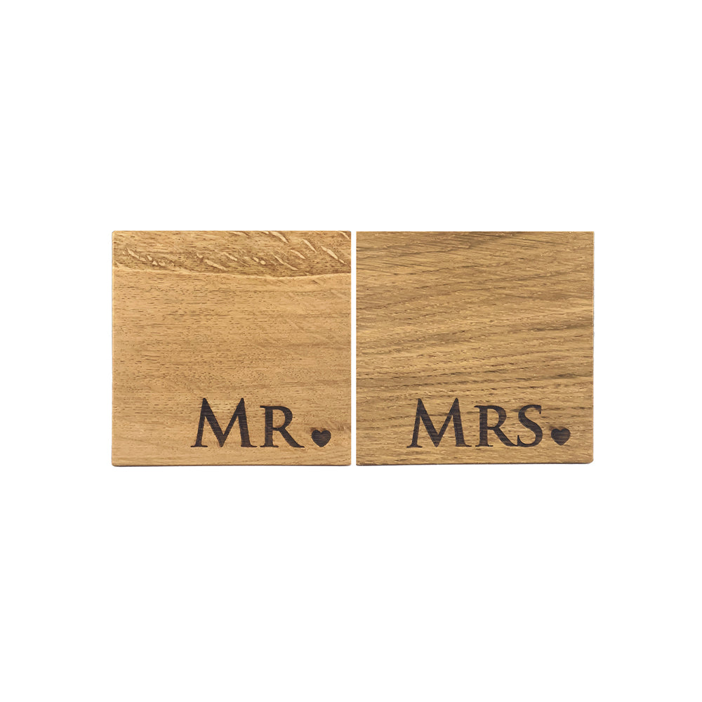Mr & Mrs Oak Coasters - Set of 2