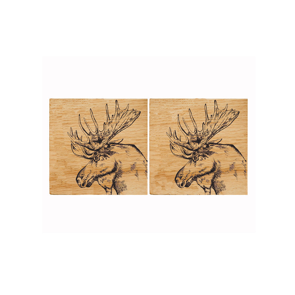 Moose Oak Coasters - Set of 2