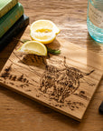 Scenic Highland Cow Oak Bar Board