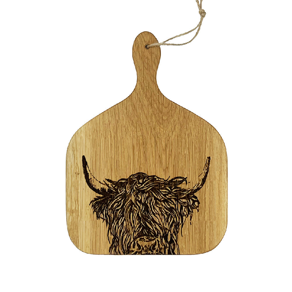 Highland Cow Oak Hanging Paddle - Medium