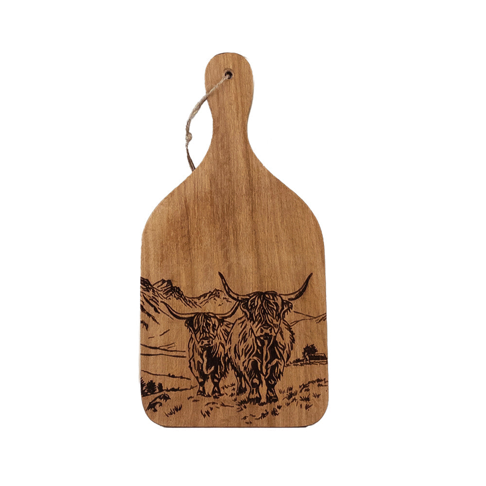 Scenic Highland Cow Oak Hanging Paddle - Small