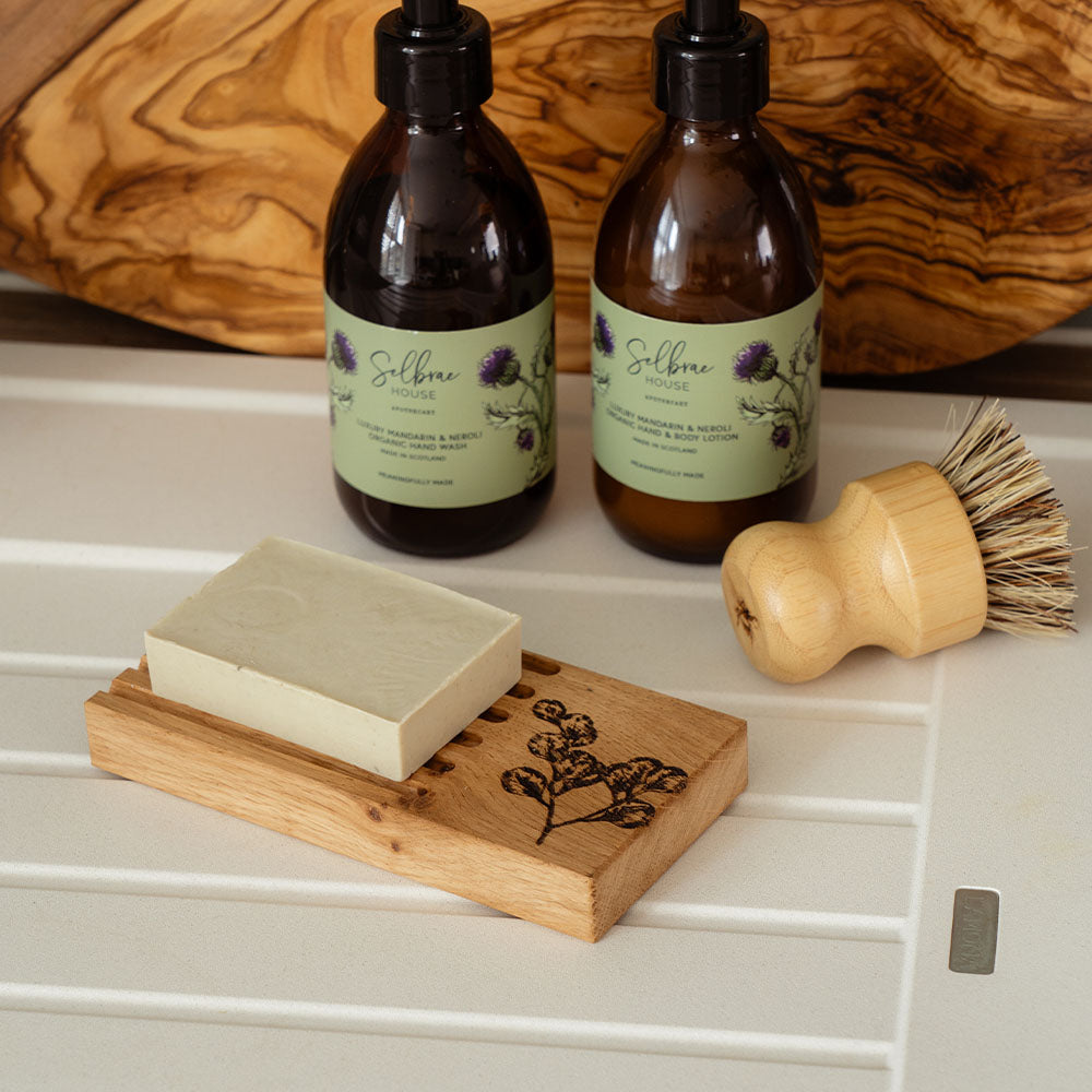 Flora Oak Soap Dish &amp; Soap Set