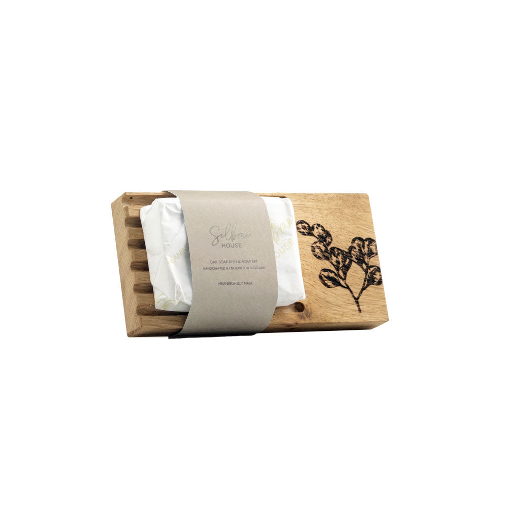 Flora Oak Soap Dish &amp; Soap Set