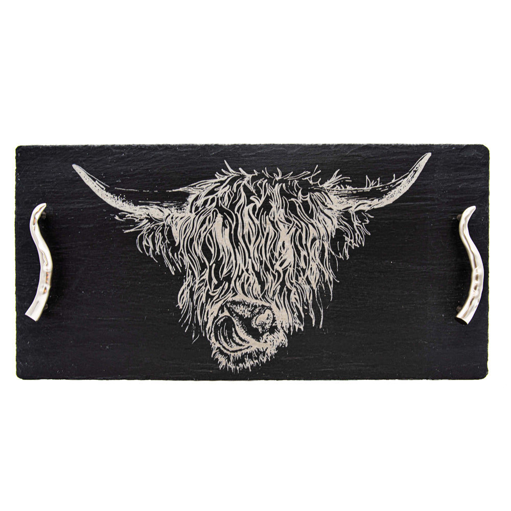 Highland Cow Engraved Slate Serving Tray, Large